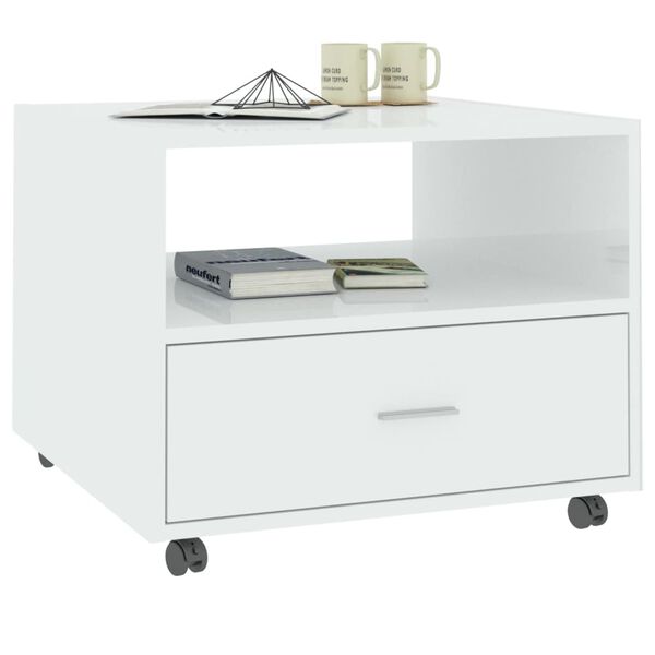 vidaXL sofabord 55x55x40 cm konstrueret tr&aelig; hvid h&oslash;jglans