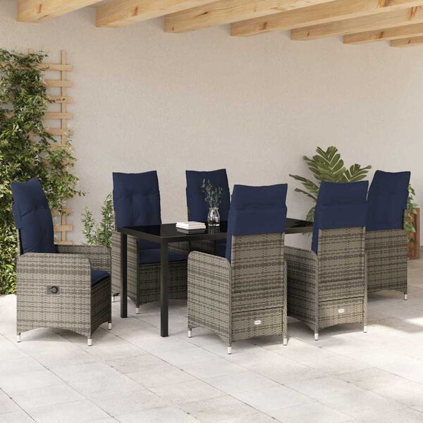 vidaXL Have Spisebordss&aelig;t med pude 7 pcs Sort Poly rattan