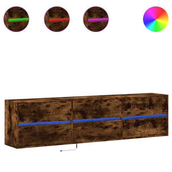 vidaXL v&aelig;gh&aelig;ngt tv-bord med LED 180x31x45 cm r&oslash;get egetr&aelig;sfarve