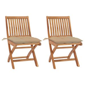 vidaXL havestole 2 stk. med beige hynder massivt teaktr&aelig;