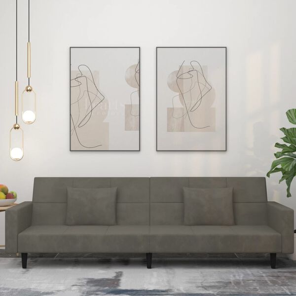 vidaXL 2-personers sovesofa med 2 puder fl&oslash;jl m&oslash;rkegr&aring;