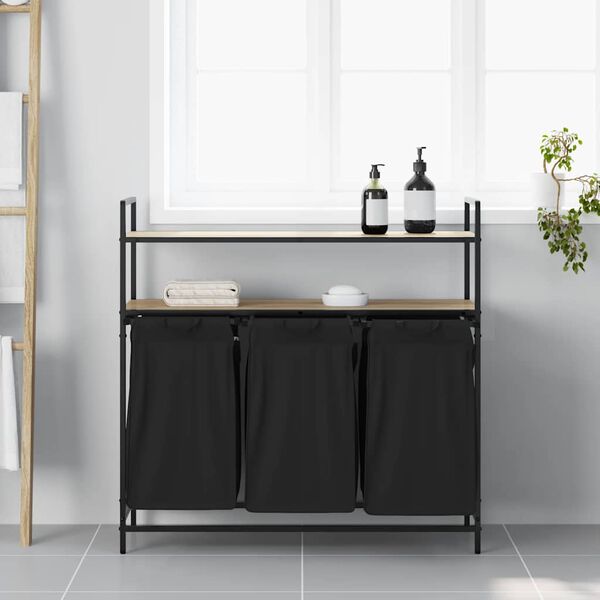 vidaXL vasketøjskurv 3 rum med hylder sonoma-eg