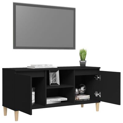 vidaXL tv-bord med massive træben 103,5x35x50 cm sort