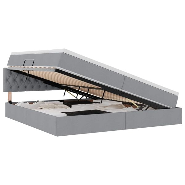 vidaXL Seng med opbevaring og madras med madras Lysegr&aring; 200 x 200 cm