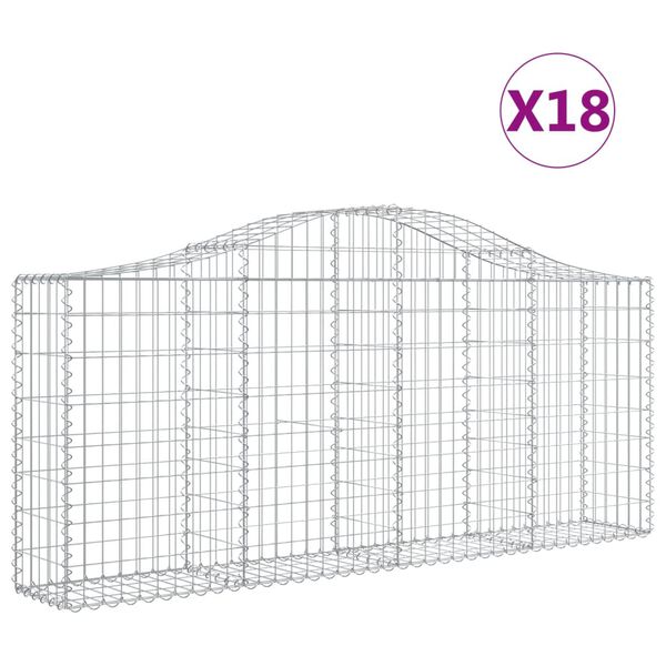 vidaXL buede gabionkurve 18 stk. 200x30x80/100 cm galvaniseret jern
