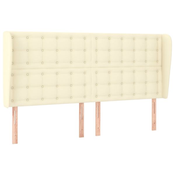 vidaXL sengegavl med kanter 163x23x118/128 cm kunstl&aelig;der cremefarvet