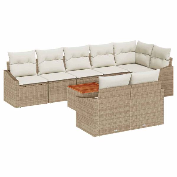 vidaXL Havesofa S&aelig;t med pude 9 pcs Beige polyrattan