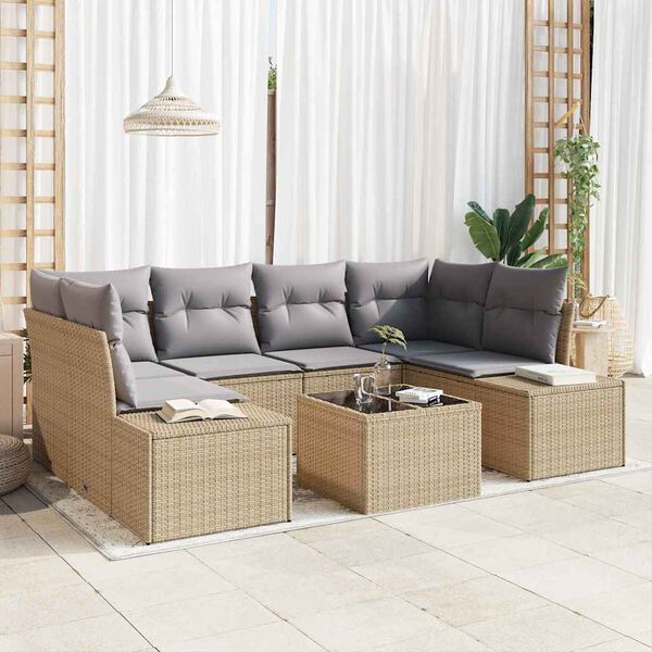 vidaXL Havesofa S&aelig;t med pude 7 pcs Beige polyrattan
