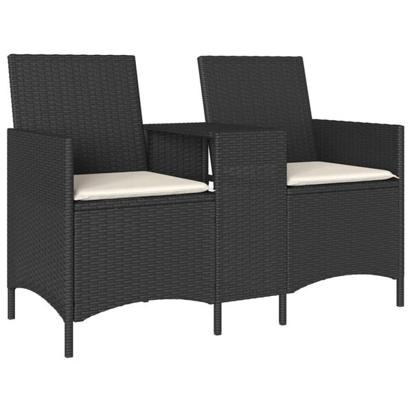 vidaXL 2-personers sofa med bord og hynder polyrattan sort