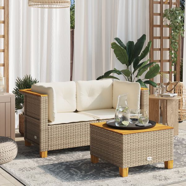 vidaXL hjørnemoduler til havesofa 2 stk. med hynder polyrattan beige