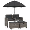 vidaXL 2-personers havesofa med parasol og skamler polyrattan gr&aring;