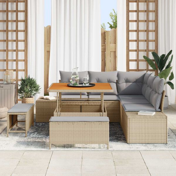 vidaXL Havesofa S&aelig;t med pude 8 pcs Beige Poly rattan