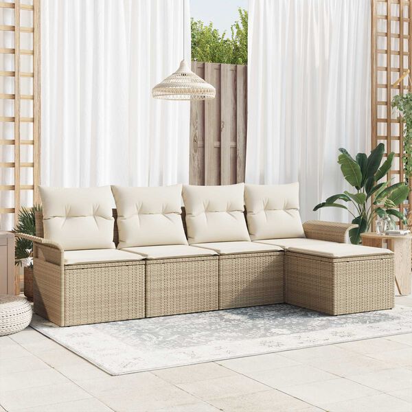 vidaXL Udendørs sofa med pude 5 pcs Beige polyrattan