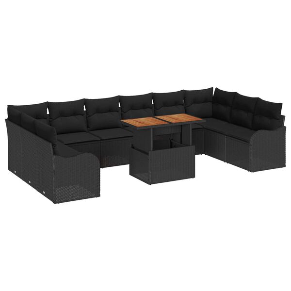 vidaXL Havesofa S&aelig;t med opbevaring 11 pcs Sort Poly rattan