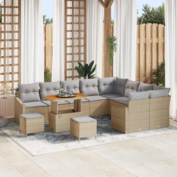 vidaXL Havesofa S&aelig;t med pude 12 pcs Beige polyrattan