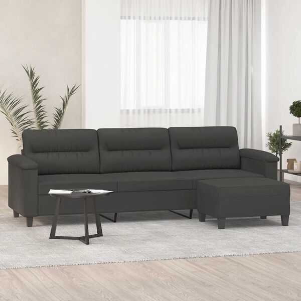 vidaXL 3-personers sofa med fodskammel 210 cm mikrofiberstof m&oslash;rkegr&aring;