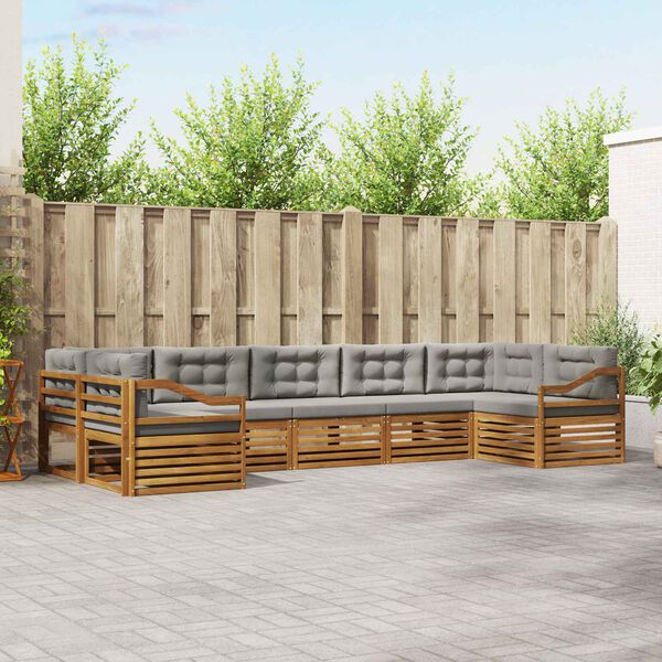 vidaXL Sofas&aelig;t med pude 7 pcs Naturlig og Lys Gr&aring; Massivt Akacietr&aelig;