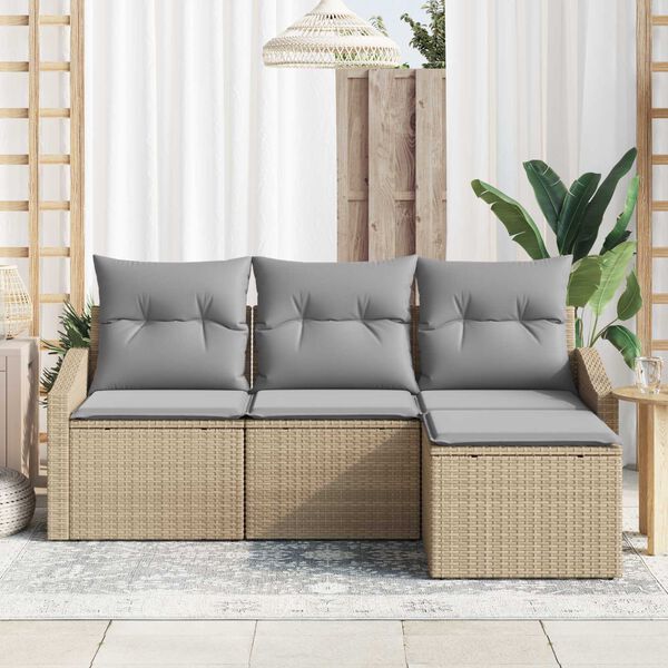 vidaXL Sofa S&aelig;t med pude 4 pcs Beige og lys gr&aring; polyrattan