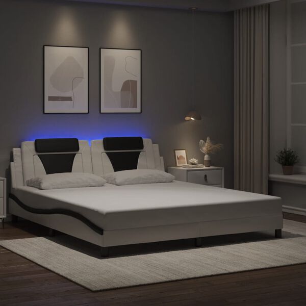 vidaXL sengeramme Viana med LED uden madras 180x200 cm sort og hvid