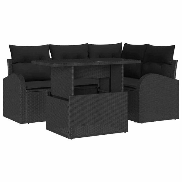 vidaXL Havesofa S&aelig;t med pude med opbevaring 5 pcs Sort Poly rattan