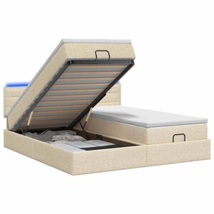 vidaXL Ottoman seng med madras og LED Cremefarvet 180 x 200 cm Stof