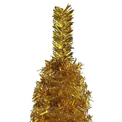 vidaXL kunstigt smalt juletræ med lys og kuglesæt 210 cm guldfarvet