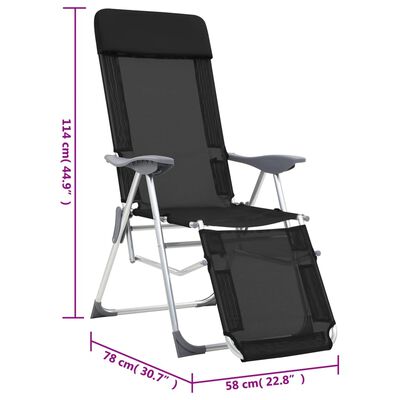 vidaXL foldbare campingstole med fodstøtter 2 stk. textilene sort