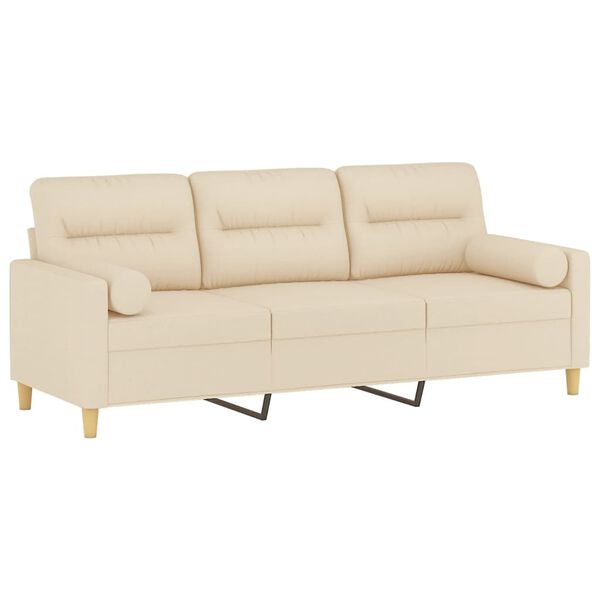 vidaXL 3-personers sofa med pyntepuder 180 cm stof cremefarvet