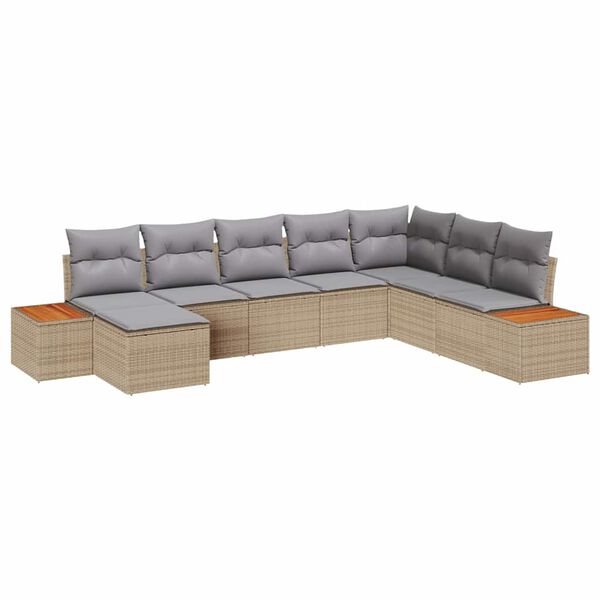 vidaXL Havesofa S&aelig;t med pude 8 pcs Beige Poly rattan