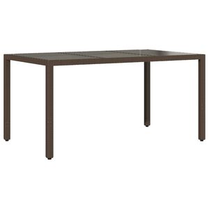 vidaXL havebord med glastop 150x90x75 cm polyrattan brun