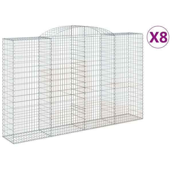 vidaXL buede gabionkurve 8 stk. 300x50x180/200 cm galvaniseret jern