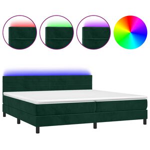 vidaXL kontinentalseng med madras og LED-lys 200x200 cm fl&oslash;jl m&oslash;rkegr&oslash;n