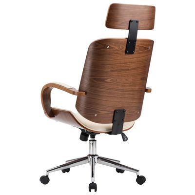 vidaXL drejelig kontorstol med nakkestøtte kunstlæder bøjet træ creme