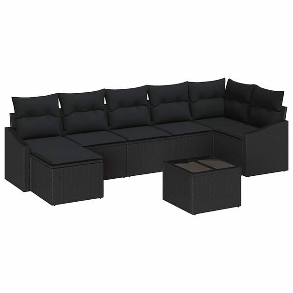 vidaXL Havesofa S&aelig;t med pude med opbevaring 8 pcs Sort polyrattan