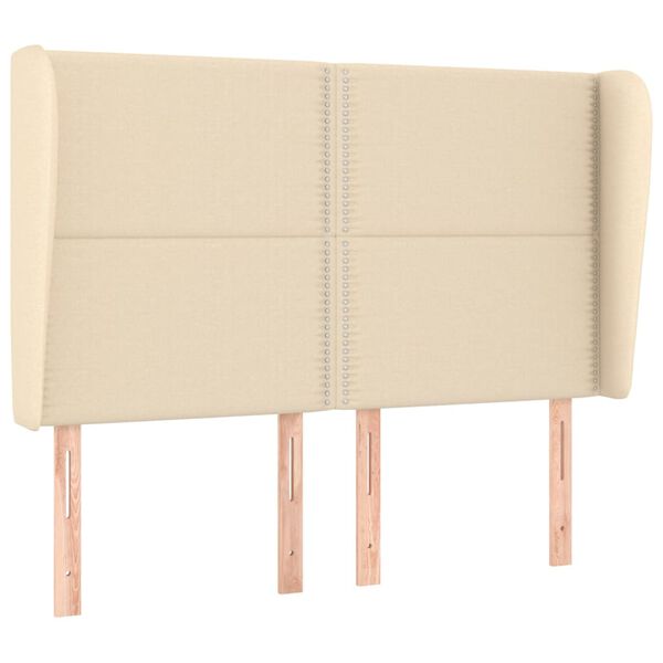 vidaXL sengegavl med kanter 147x23x118/128 cm stof cremefarvet