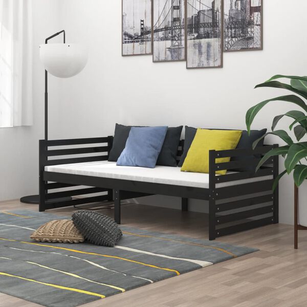 vidaXL daybed med madras 90x200 cm massivt fyrretr&aelig; sort