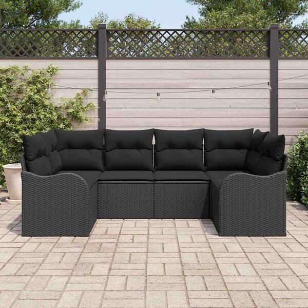 vidaXL Havesofa S&aelig;t med pude 6 pcs Sort Poly rattan