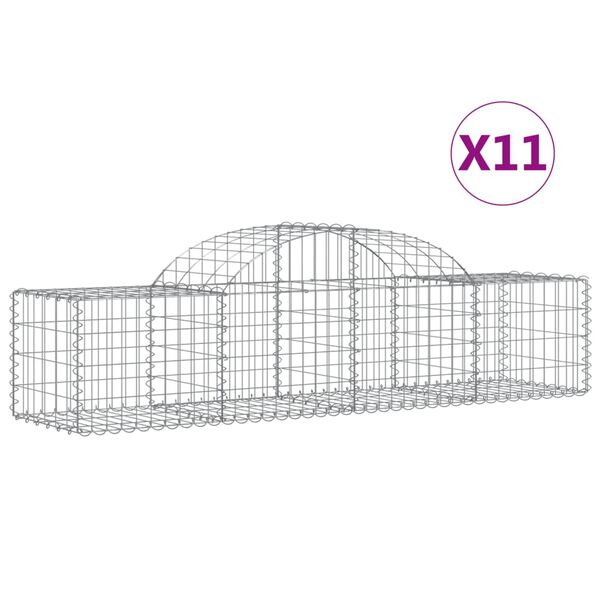 vidaXL buede gabionkurve 11 stk. 200x50x40/60 cm galvaniseret jern