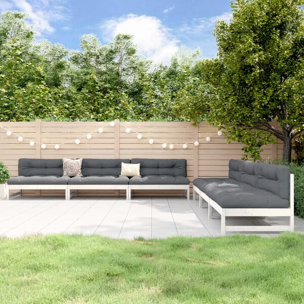 vidaXL lounges&aelig;t til haven 6 dele massivt fyrretr&aelig; hvid