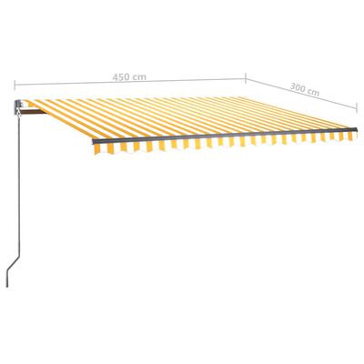 vidaXL markise m. LED + vindsensor 450x300 cm automatisk gul og hvid