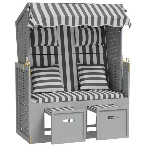 vidaXL strandkurv med hynder polyrattan og massivt tr&aelig; gr&aring; og hvid