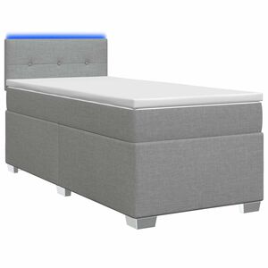 vidaXL Box Spring Seng med Madras og LED Lysegr&aring; Enkelt Stof