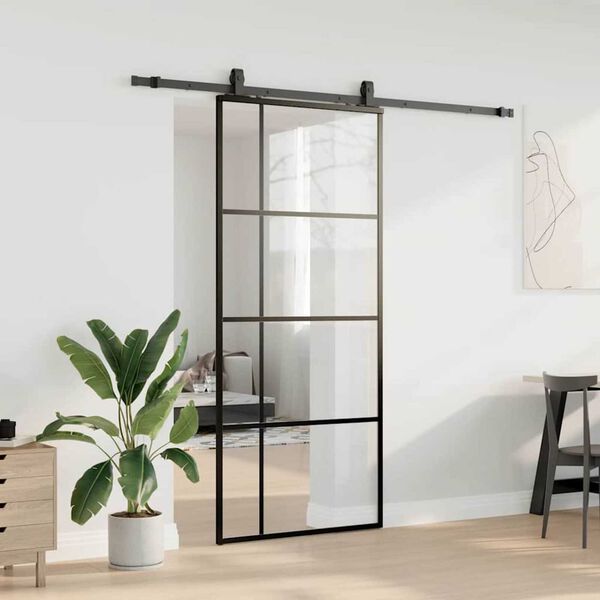 vidaXL skyded&oslash;r med hardwares&aelig;t 90x205 cm ESG glas sort