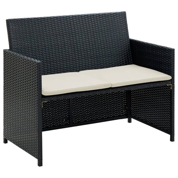 vidaXL 2-personers havesofa med hynder sort polyrattan