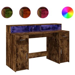 vidaXL skrivebord med LED-lys 140x55x91 cm konstrueret tr&aelig; r&oslash;get eg