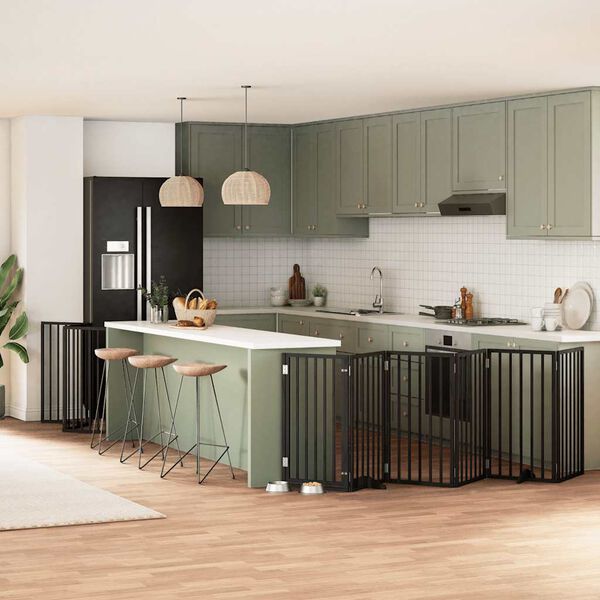 vidaXL hundel&aring;ge med d&oslash;r 15 paneler 750 cm foldbar poppeltr&aelig; sort