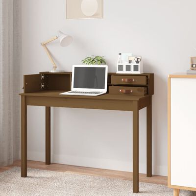 vidaXL skrivebord 110x50x93 cm massivt fyrretræ gyldenbrun