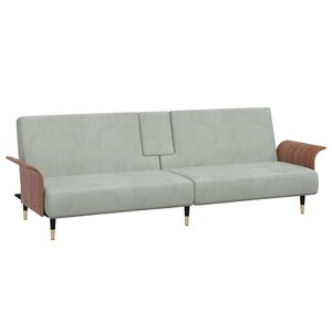 vidaXL sovesofa med kopholdere velour lysegr&aring;