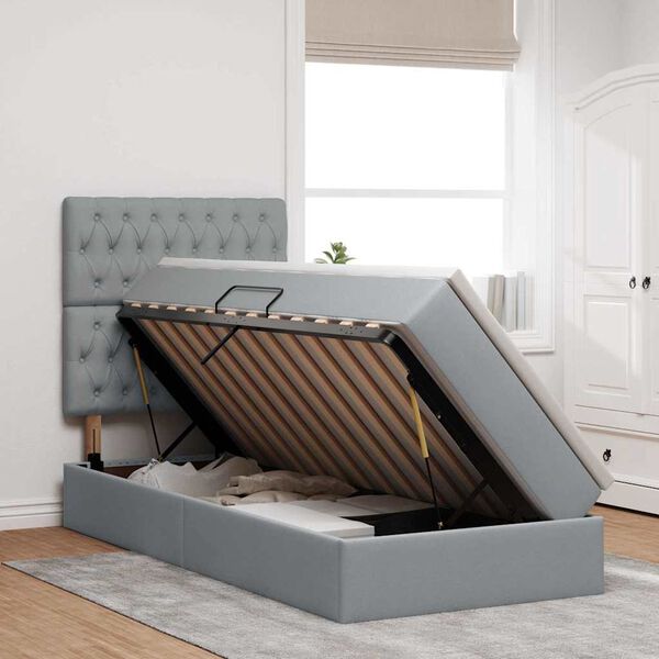 vidaXL Seng med opbevaring og LED Lysegr&aring; 90 x 200 cm Polyester