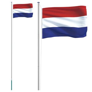 vidaXL Holland flag og flagstang 6,08 m aluminium